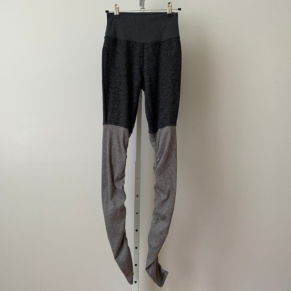Alo Yoga XS Gray High Waist Goddess Leggings Ribbed Colorblock Yoga Pants